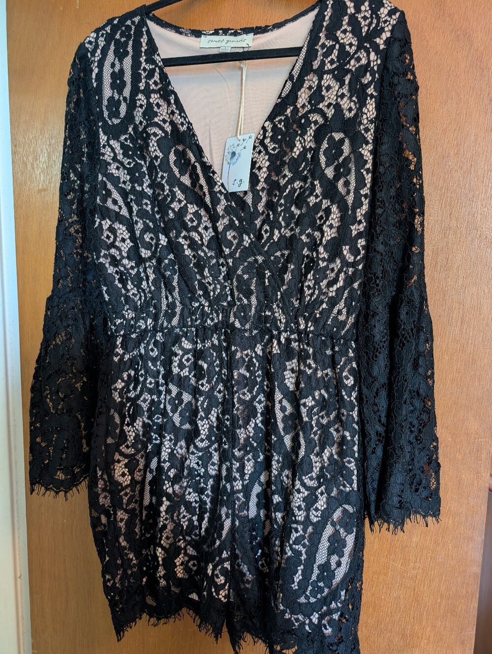 Black Lace Overlay Romper with Nude Lining